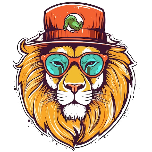 Lion with a hat and sunglasses