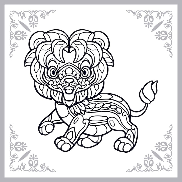 白い背景に分離されたライオン zentangle アート