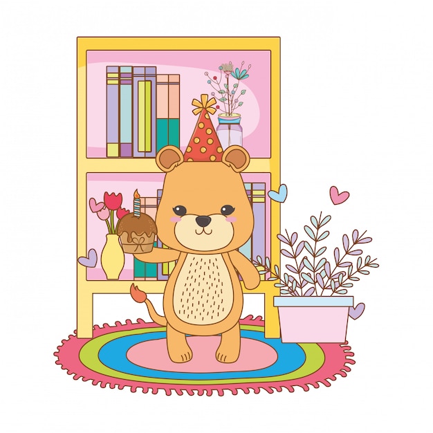 Lioness cartoon with happy birthday  