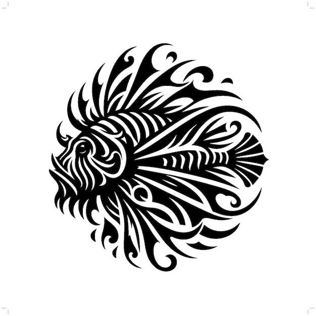 Vector lionfish in modern tribal tattoo abstract line art of animals minimalist contour vector