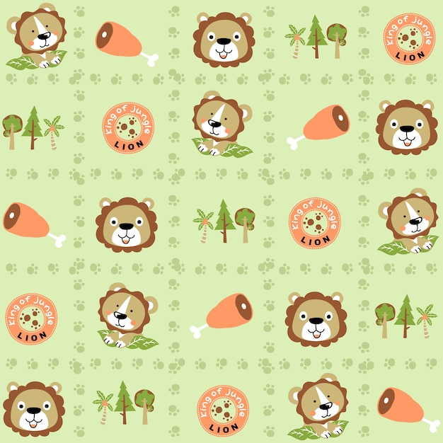 Lions cartoon the carnivore on seamless pattern vector 