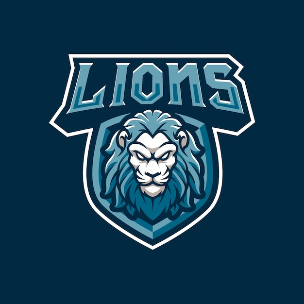 スポーツまたはeスポーツチームのためのライオンズマスコットロゴデザインイラスト