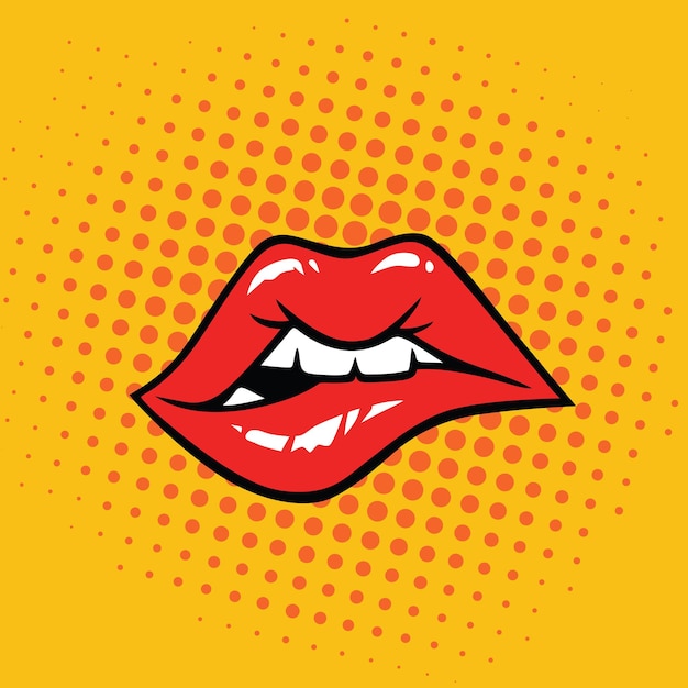 Lip sexy bijtende lippen pop art vector icon