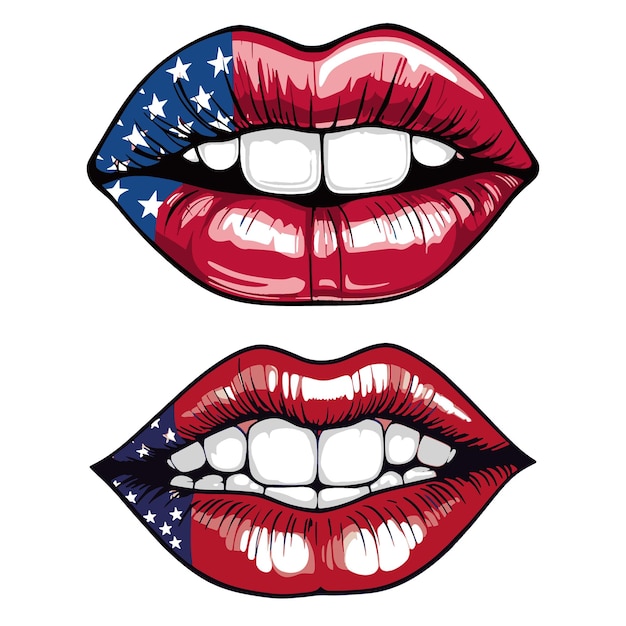 Vector lippen met lippenstift met de vlag van de verenigde staten 4th july vector template