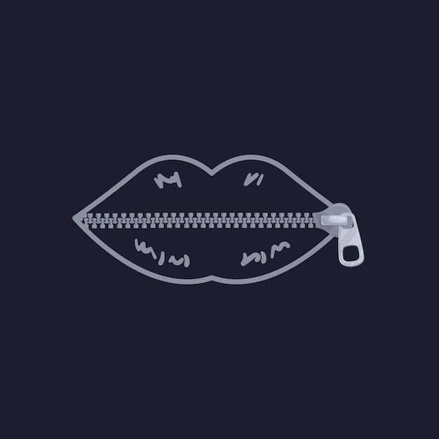 Lippen met ritssluiting Shutup pictogram gesloten mond geweld concept stilte tekening vrouwelijke lip op ritssluiting rustig expressief logo ritssluiting vrouw geheim houden vectorillustratie van stille zip en mute