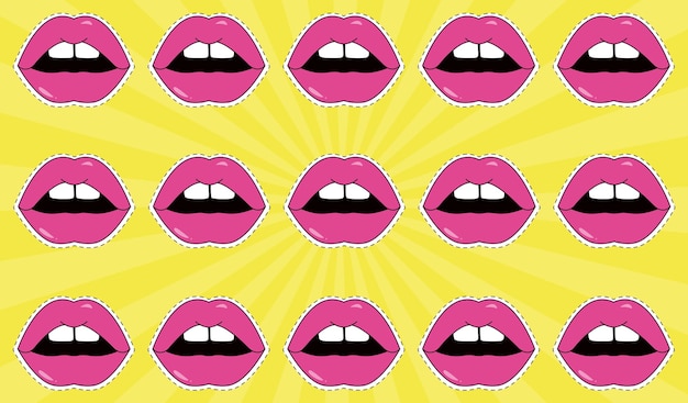 Lippen naadloos patroon popart komische lippen achtergrond vector