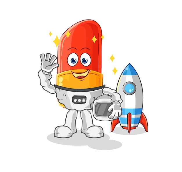 Lippenstift astronaut zwaaien karakter cartoon mascotte vector