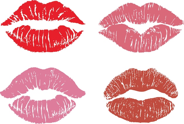 Lippenstift kus print set rode vector lippen set Verschillende vormen van vrouwelijke sexy kus mond