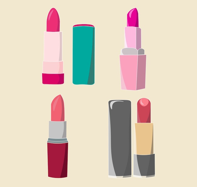 Lippenstiften instellen platte vectorillustratie