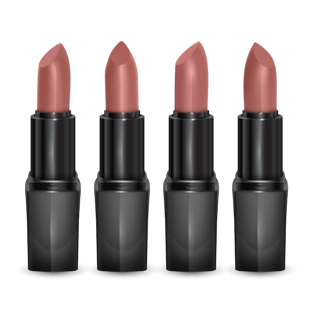 Lippenstiftreeks huidskleur, realistische geïsoleerde lippenstift, cosmetisch product, illustratie