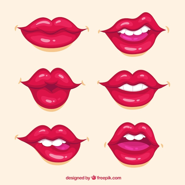 Vector lips collection with red color