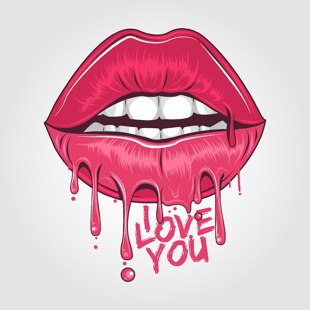 Vettore labbra ti amo bacio sangue rosa