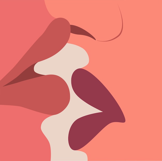 Lips kiss lips Two lovers vector illustration