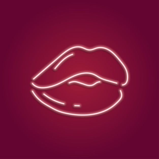 Lips in a kiss Neon sign Bright icon Valentine's Day Romantic icon Kiss icon