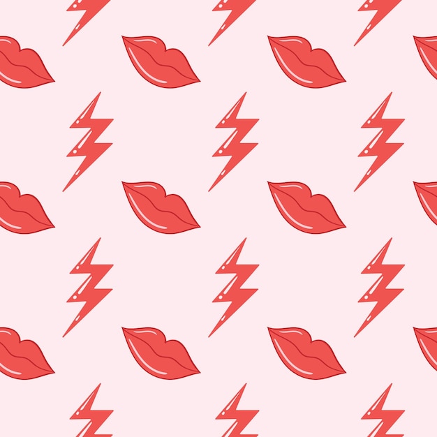 Lips and lightning seamless pattern free vector