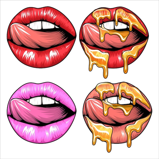 Lips vector art dripping lips vector art set