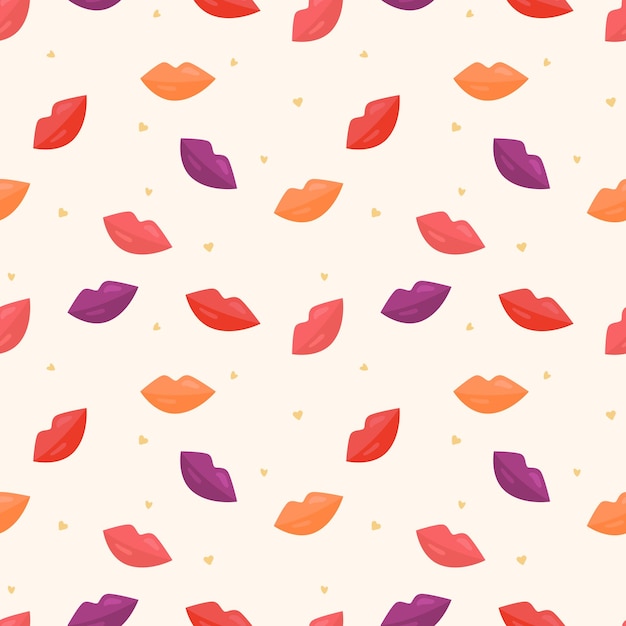 Lips with different colored lipsticks seamless pattern gift wrap wallpaper background
