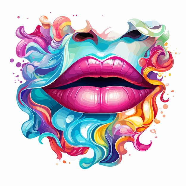 lips with rainbow waves vector illustration