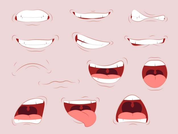 Vector lips with a variety of emotions.