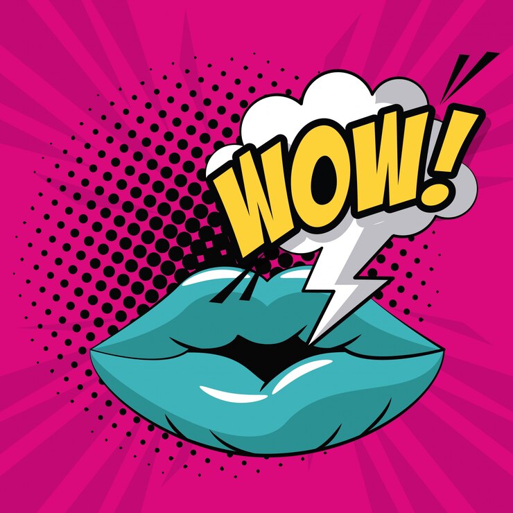 Vector lips wow pop art icon