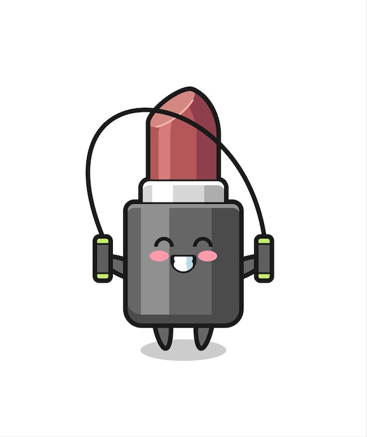 Vector lipstick character cartoon with skipping rope , cute style design for t shirt, sticker, logo element