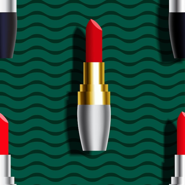 Lipstick on a green background makes a seamless pattern