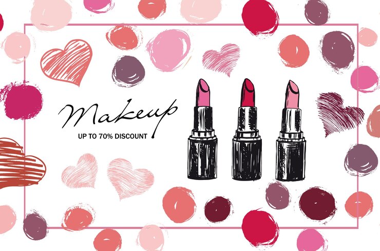 Vector lipstick hand drawn illustration makeup set