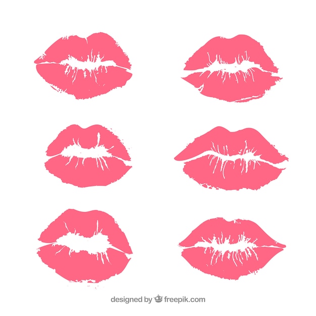 Vettore collezione baci con rossetto in colore rosso e rosa