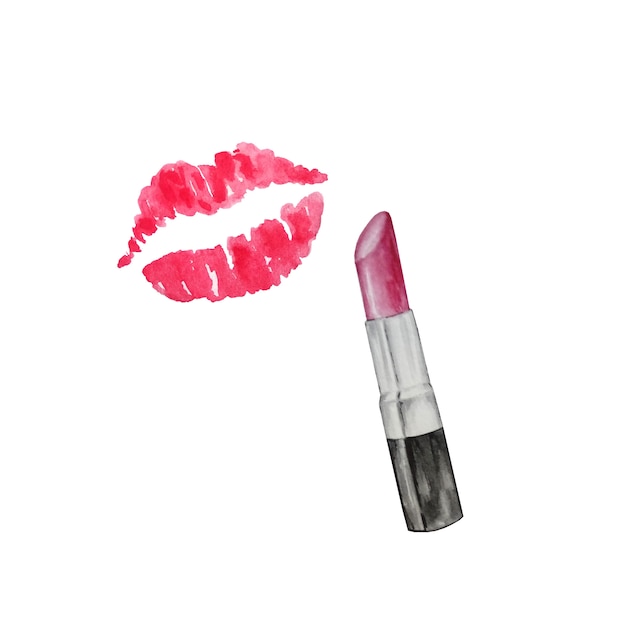 Vector lipstick and lips watercolor set