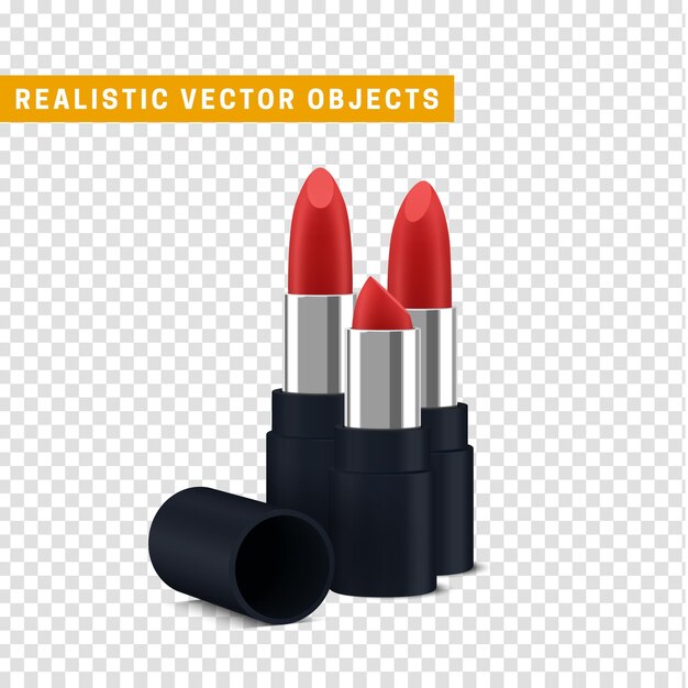 口紅のリアルな 3 d デザイン。リップスティック 女性用化粧品。ベクトル イラスト