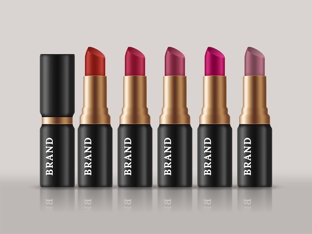 Vector lipsticks set on isolated white background with copy space.