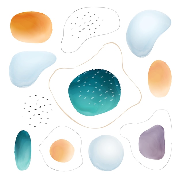 Vector liquid brush strokes watercolor splashes shapes