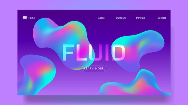 Design della pagina di destinazione dello sfondo a colori liquidi composizione di forme sfumate fluide poster dal design futuristico