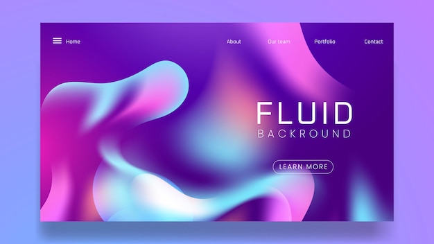 Design della pagina di destinazione dello sfondo a colori liquidi composizione di forme sfumate fluide poster dal design futuristico