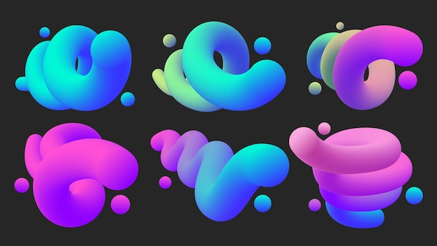 Вектор Жидкие цветовые градиенты 3d жидкая форма набор векторных иллюстраций