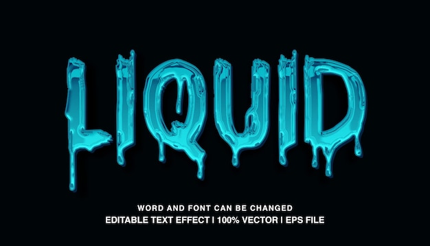 Vector liquid editable text effect template blue slime 3d bold cartoon text style