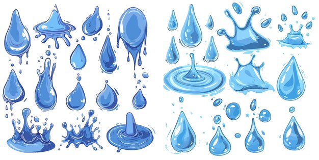 Liquid flow wave stream and puddles nature water motion shapes vector set