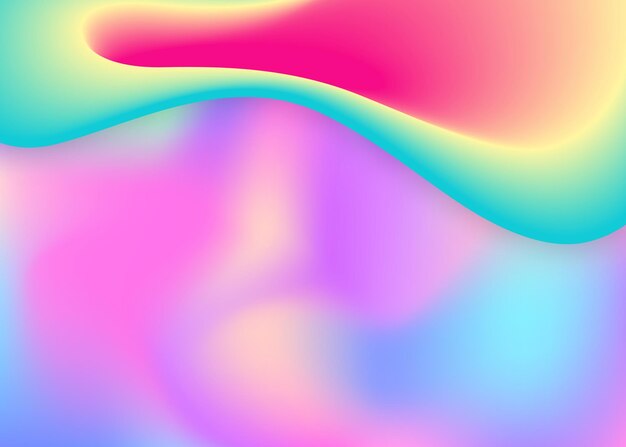 Liquid fluid. Holographic 3d backdrop with modern trendy blend. Wavy wallpaper, cover composition. Vivid gradient mesh. Liquid fluid background with dynamic elements and shapes.