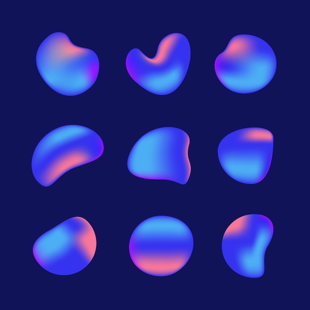 Insieme di elementi di forme gradiente olografico iridescente liquido