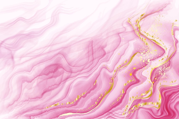 반짝이는 선이 있는 액체 대리석 또는 수채색 배경 분홍색 대리석 알코올 잉크