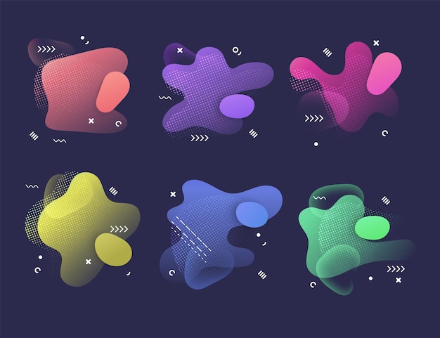 Liquid shape fluid design isolated gradient waves with geometric lines colorful shapes on dark