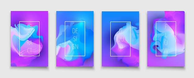 Liquid shapes and fluid neon gradients brochure design template vector colorful trendy leaflets set ...