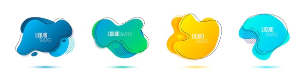 Liquid shapes gradient geometric collection banners with shadow. Abstract fluid element design. Vector illustration