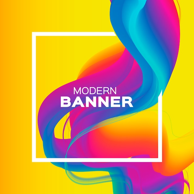 Liquid Wave. Colorful Shapes with Square frame. Abstract Colorful Dynamic Effect. Modern Template Banner.