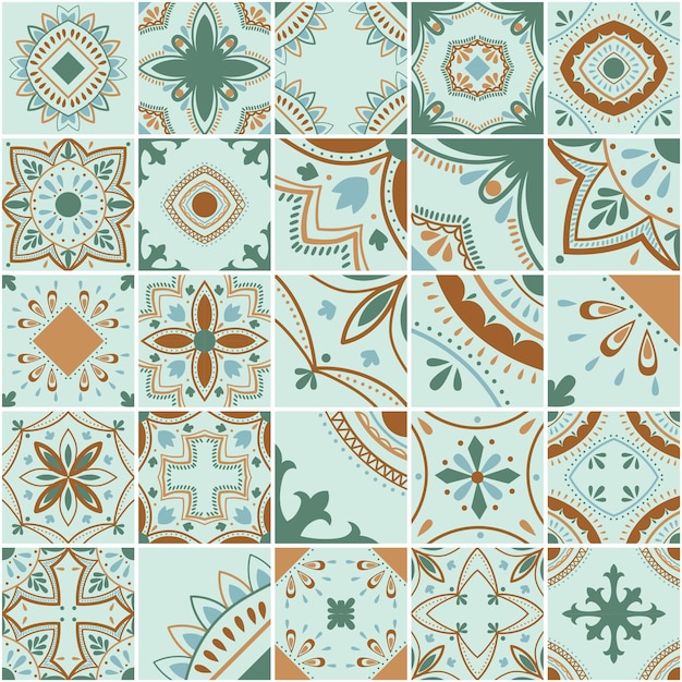 Lisbon geometric tile vector pattern, Portuguese or Spanish retro old tiles mosaic, Mediterranean seamless bron design.