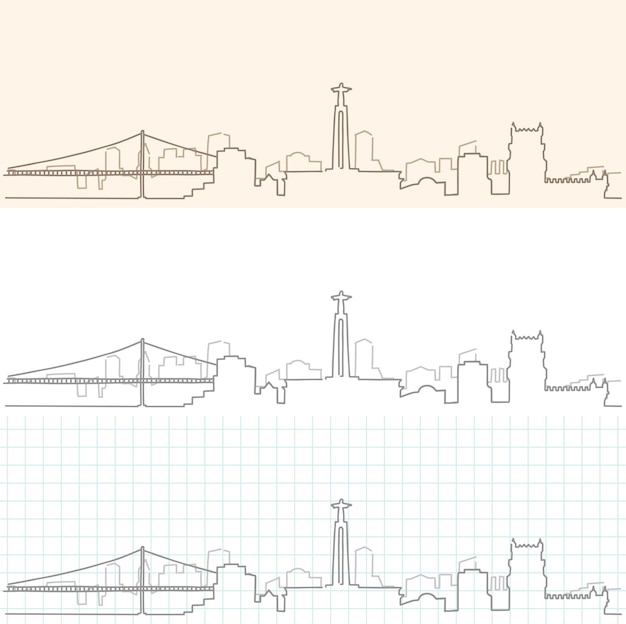 Vettore skyline disegnato a mano di lisbona