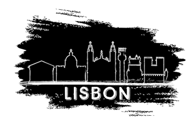 Lisbon Portugal City Skyline Silhouette. Hand Drawn Sketch. Vector Illustration. Business Travel and Tourism Concept with Historic Architecture. Lisbon Cityscape with Landmarks.