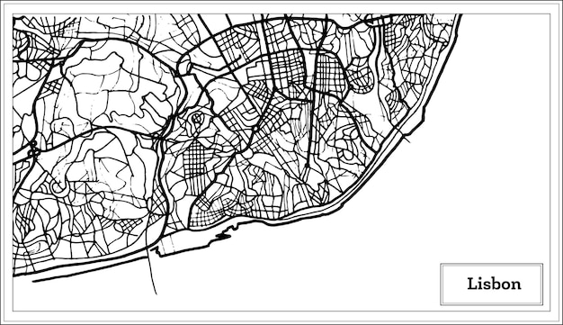 Lisbon Portugal Map in Black and White Color. Vector Illustration.