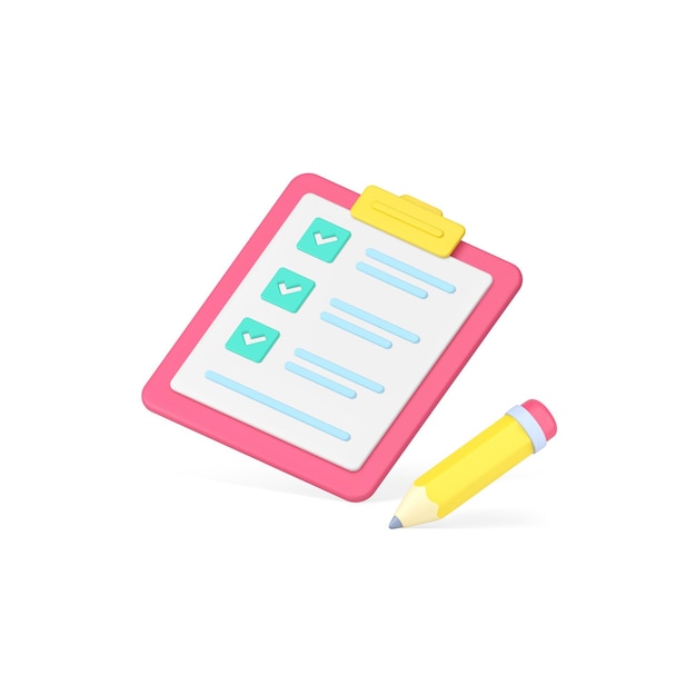 To do list complete notes writing task checkmark done clipboard pencil 3d icon realistic vector