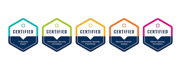Elenco delle certificazioni di sicurezza informatica modello di disegno vettoriale certificato distintivo di formazione aziendale